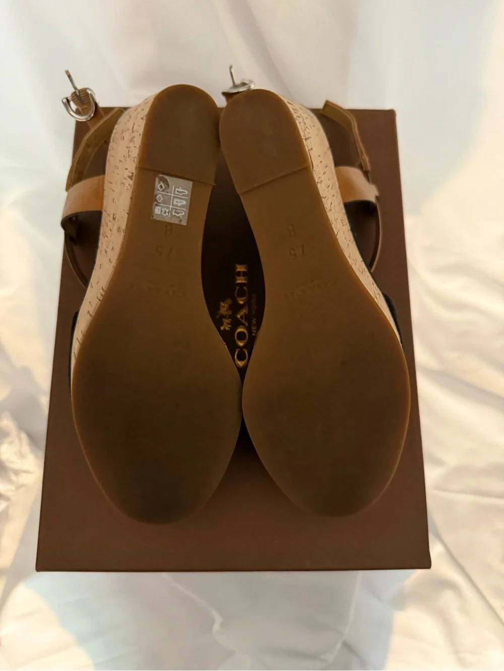 Coach Black and Tan Open-Toe Slingback Heels